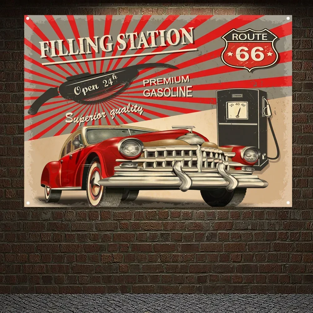 Auto Repair Shop Open - FILLING Station Open 24 h Vintage