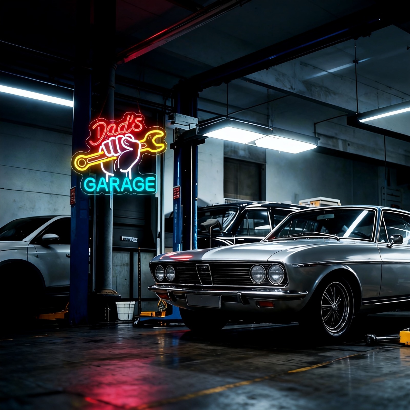 Dad's Garage LED Neon Sign Wal - Auto Repair Shop Open avis et prix