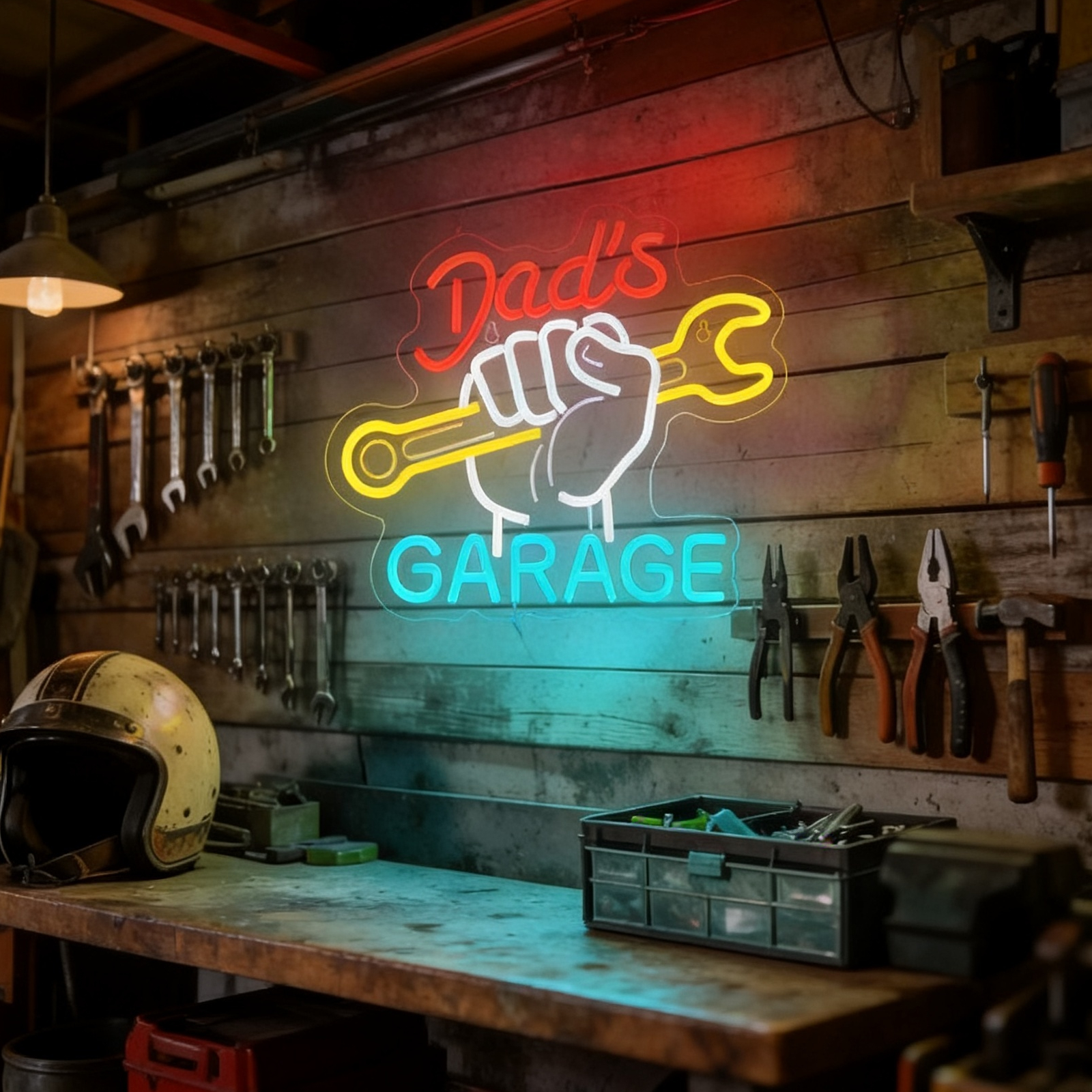 Dad's Garage Neon Sign LED Wal - Auto Repair Shop Open avis et prix
